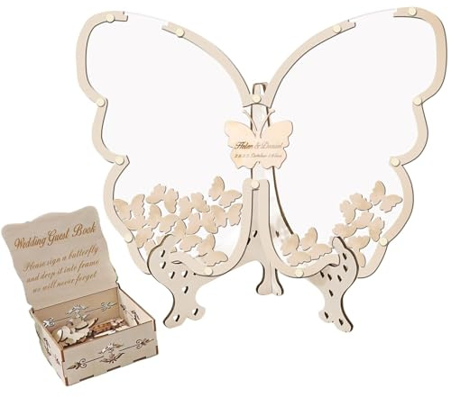 Genérico Libro de firmas de Boda Alternativo, Libro de firmas de Madera con Form de Mariposa para Bodas, cumpleaños, Baby Shower, Libro de firmas Personalizado para Ceremonias de Aniversario