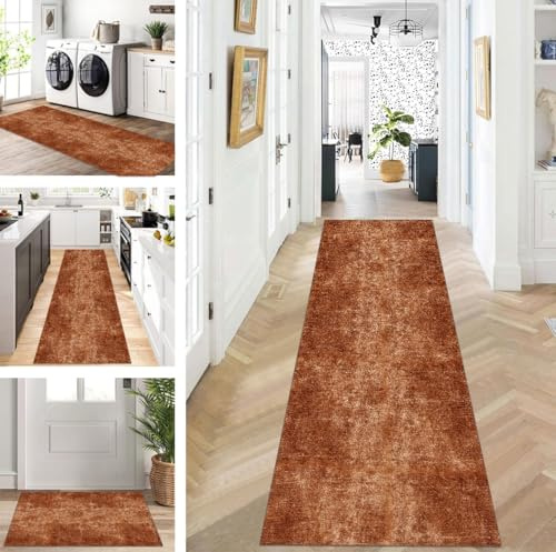 ZUZEKU Teppich Läufer Lang Flur Küche rutschfest waschbar Teppichmatten Modern Design Küchenläufer Braun 80X280cm Küchenteppich Meterware Esszimmer Schlafzimmer Wohnzimmer Schmutzfangmatte