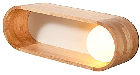AoLa Holz Wandleuchte Innen Modern E27 Wandlampe Kugel Glas Lampenschirm mit Ablage Wandbeleuchtung 1 flammig Deko Lampe Wand Nachttischlampe für Schlafzimmer Wohnzimmer Treppe