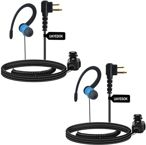 UAYESOK Funkgeräte Headset, G-Form Security Ohrhörer 2 Pin Kopfhörer für Walkie Talkie Motorola CP040 DP1400 GP300 XT420 XT460 Hytera PD405 PD505 Funk, mit PTT-Mikrofon & Ohrstöpsel (2 STK.)