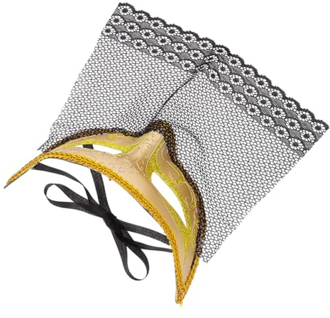 Kichvoe Masque De Demi-visage Avec Voilette Dentelle Dorée Pour Costumées Halloween Et Événements Festifs