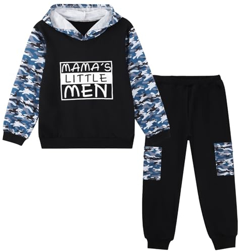 Hovershoes Conjunto deportivo para niños de 2 piezas con sudadera con capucha camuflada y pantalones jogger para otoño e invierno, ropa casual para la escuela deportiva, para niños de 3 a 8 años