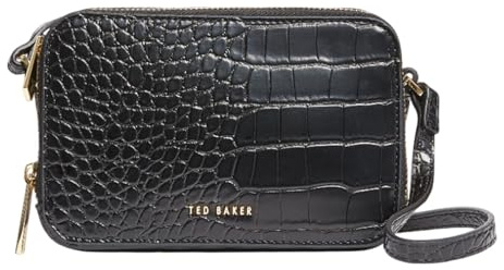 Ted Baker Stina Double Zip Croc Effect Mini Camera Bag Black