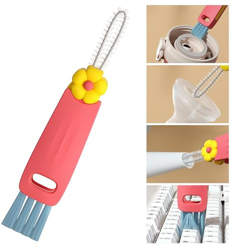 3 Pack Cup Lid Gap Cleaning Brush Set, 3 in 1 Multifunctional Bottle Cleaning Brush, Cup Lid Cleaner for Kitchen Home Tight Spaces (Red 3)