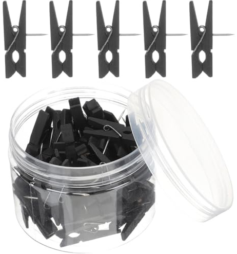 Artibetter 50 Stück Fotoclip Pushpins Mit Holzklammern Reißzwecken Für Pinnwand Fotos Karten Kalender Aufgabenlisten Basteln Bürobedarf