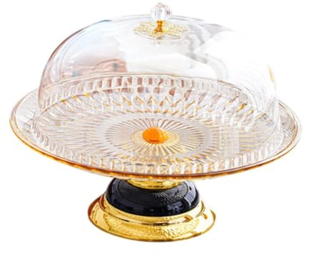 Alzata per torte con coperchio trasparente, decorazione per dolci, snack, biscotti, riunioni, festival, banchetti, giallo