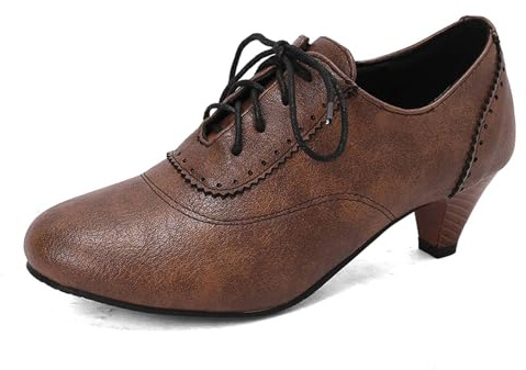 Pumps dam breda fötter skor – eleganta klackskor små med klack bröllopsskor sommar dansskor bekväma damskor halvskor högklackade kostymskor för remmar Dirndl, BRUN, 41 EU