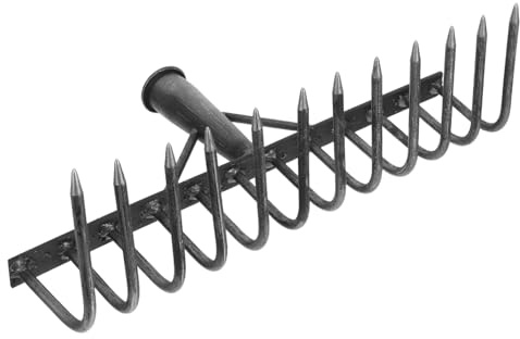 Lurrose Testa Rastrello Da Giardino in Acciaio Ad Alto Tenore Di Carbonio Multifunzionale 12 Denti Per Orto e Frutteto, Utensile Per Dissodamento e Aerazione Terreno Professionale