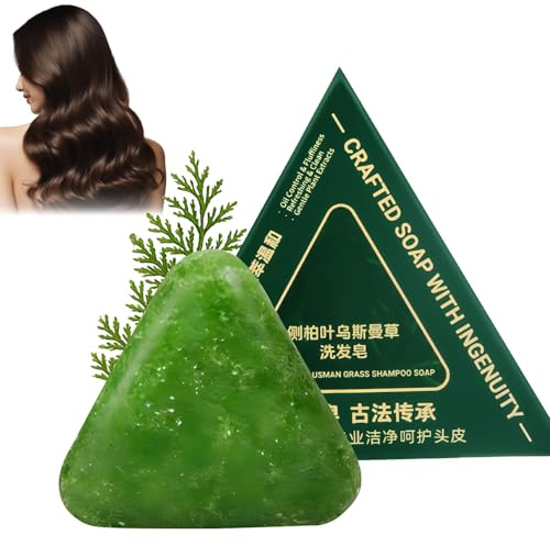 1Pz Shampoo Solido Triangolare Naturale,Usman Grass Foglie di Cipresso Shampoo Solido,Shampoo Al Sapone Verde Nature Seven,Lenitivo e Rinforzante per Capelli, per Cura dei Capelli di Donne e Uomini