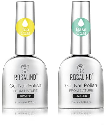 ROSALIND Base Coat Top Coat Vernis Semi Permanent, 2pcs 11ml Couche de Finition et Base Semi Permanent Soak-Off UV LED pour Vernis Gel Nail Art Manucure Set