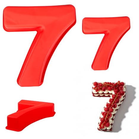 JEKUGOT 10 Inch Silicone Number Cake Mould, 3D Number 7 Cake Tin, DIY Baking Cakes Form for Birthday, Baking, Anniversary, Wedding
