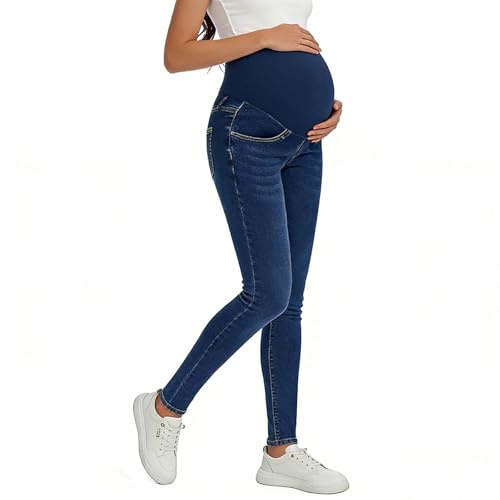DeHolifer Jeans da Donna Incinta Vita Elasticizzata Pantaloni in Denim Supporto Addominale Pantalone con Tasche Leggings Pratici Jeans Morbidi Comodi Leggins Traspirante Pants per Gravidanza