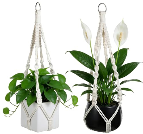 Tarqite 2 Pack Macrame Plant Hanger, Handmade Woven Boho Hanging Baskets for Plants, 20'' Hanging Plant Holder for Indoor Outdoor Home Decor