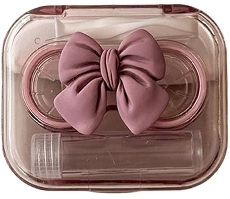 Fazvncv Práctica caja contenedor de lentes de contacto con ventosa y botella de solución para viajes y uso diario, a, Elegante diseño de lazo
