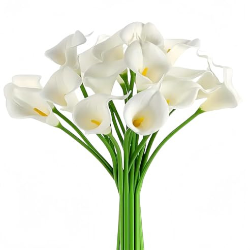 Lecreatekit Fiori artificiali di calla, 10 pezzi, steli in finta pelle con steli in plastica flessibile per bouquet da sposa e decorazioni per la casa, 35 cm, composizioni realistiche simili alla seta