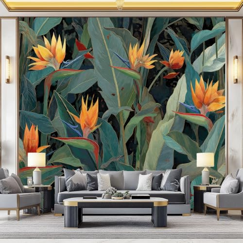 Vlies Fototapete Retro Boho, Pflanzen Grüne Blätter Streifen Wasserdichtes Tapeten Für Wohnzimmer Schlafzimmer TV Hintergrund Wanddeko - 200 x 140 cm XXL 3D Effect Wandtapete Wandbild