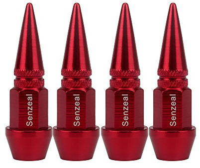 Senzeal 4X Long Impale Spike Style Polished Aluminum Tire Valve Stem Caps Red