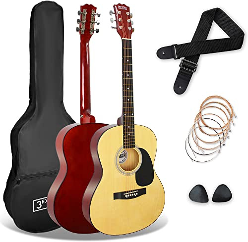 3rd Avenue Full Size 4/4 Acoustic Guitar Steel String Pack Bundle for Beginners - 6 Months FREE Lessons, Bag, Picks and Spare Strings - Natural