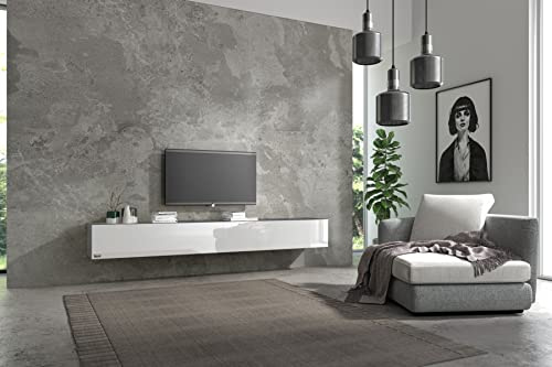 Wuun® TV Lowboard TV Board hängend I 100cm-280cm I Hängeschrank Wohnwand/Somero I Schwarz-Matt/Weiß-Hochglanz I 240 (2X 120) cm
