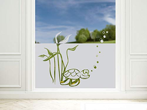GRAZDesign Fensterfolie Bad Blickdicht Schildkröte - Sichtschutzfolie maritim Badezimmer - für Dusche & Fenster - 100x57cm / Silbergrau