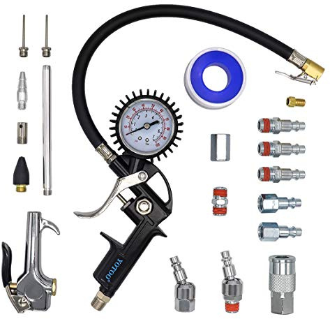 YOTOO Air Compressor Accessor Kit, Heavy Duty 20-Piece 1/4 NPT Air Tool Kit with 100 PSI Tire Inflator Gauge, Air Blow Gun and Air Hose Fittings