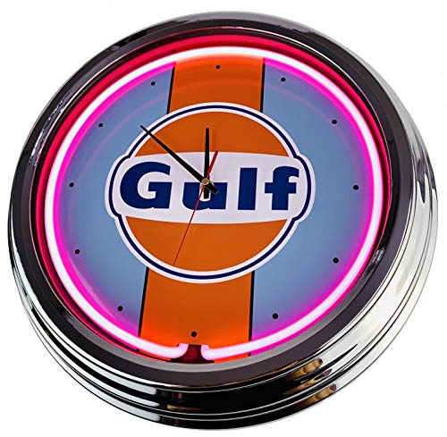 Neon Clock Gulf Racing WallClock Deko-Clock LeuchtClock USA 50's Style Retro NeonClock Dining Room Kitchen Living Room Office (Pink)