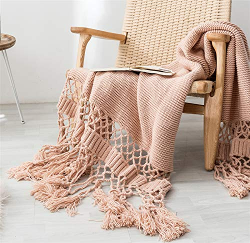 Hayisugal Wohndecke gestrickt Decke Baumwolle Strickdecke Bettdecke Ultra Weiche überwurf Decke Wohn-Kuscheldecke für Couch Bett Sofa Stuhl Auto Büro, Rosa, 120 x 180cm