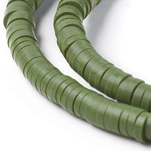 Beadthoven 10 Stränge, 4 mm, flache, runde Modelliermassen-Abstandshalter, Heishi-Perlen, Scheibe, lose Perlen für Sommer, Boho-Armband, Perlen, Schmuckherstellung, olive-grün