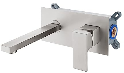 Cinwiny Wall Mount Bathroom Sink Faucet Single Handle Lavatory Vanity Basin Mixer Tap Bathtub Faucets Rough-in Valve Included, Brushed Nickel