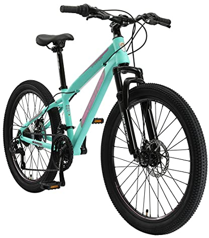 BIKESTAR VTT Vélo Tout Terrain 24 pour Enfants de 8-12 Ans | Bicyclette Cadre 13 Pouces 21 Vitesses Shimano, Hardtail, Freins Disc | Menthe