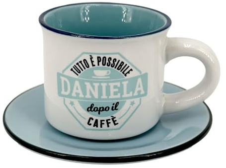Taza de café personalizada con platillo – Daniela