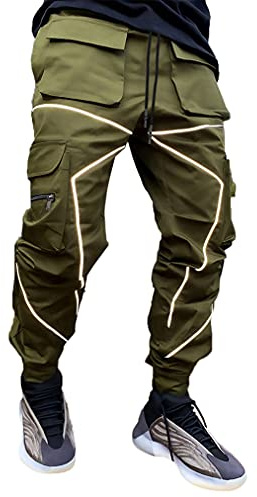 Cargobyxor för män hiphop techwear haremsbyxa joggingbyxor med fickor jogging punk, Armégrönt, L