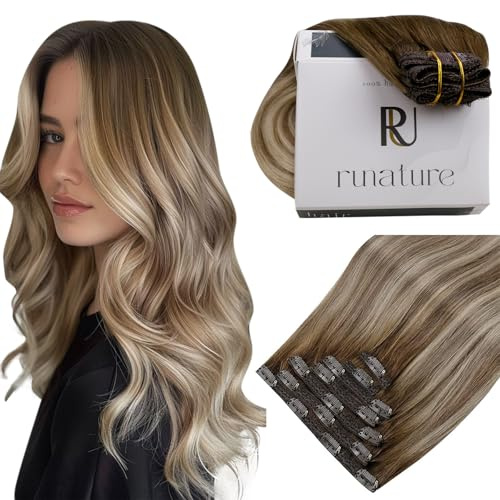 RUNATURE Extensions Echthaar Clip Balayage Braun Blond 50cm 7pcs 120g #3/8/22
