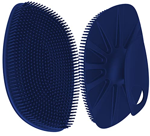 HieerBus Brosse pour le corps en silicone-brosse de massage corporelle douce et confortable, Pour la douche et le bain, Pour Femme Homme Bébé Peau Sensible, Facile à tenir, Faire bien mousser (Bleu)