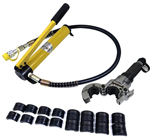 6T - Pinza crimpatrice idraulica con 9 set di pinze idrauliche in acciaio inox V 12-28 mm, crimper con testa girevole a 360° per capicorda