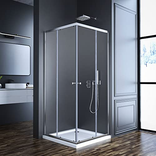 Duschkabine 80x80cm Eckeinstieg, Goezes Duschkabine 80x80cm Schiebetür Duschabtrennung Duschwand mit 6mm ESG Sicherheitsglas Höhe 185cm, LINKS & RECHTS MONTIERBAR