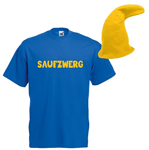 Alsino Saufzwerg Kostüm Set T-Shirt Mütze JGA Party Bier Sauf Verkleidung - Rundhals, 100% Baumwolle - Das trinkfeste Kostüm