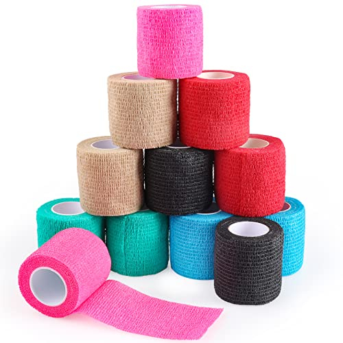 Fowecelt Bandagen Haftbandage Verband Selbstklebend: 12 Rollen 5cm x 4.5m Fixierbinde Selbsthaftend, Haftbandage Selbstklebend, Verbandsmaterial, Klebeverband Selbstklebend, Elastischer Verband
