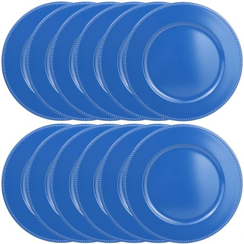 Leemxiiny Plastic Blue Charger Plates Set of 12, Elegant Chargers for Table Dinner Decoration, Wedding, Holiday,13