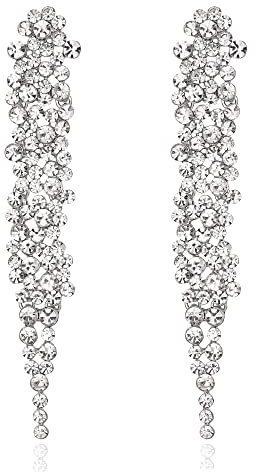 EVER FAITH Boucles d'oreilles en Cristal Strass Banquet Long Lustre Pendaison Boucles d'oreilles pour Femme Mariage Prom Mariée Clair Ton d'argent