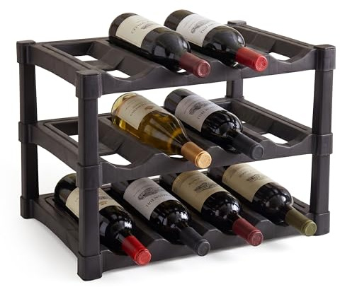 GEEZY Wine Rack Space-Saving 3 Tier Stackable Durable Stylish 12 Bottle Wine Holder Display for Maximizing Wine Storage, Free Standing