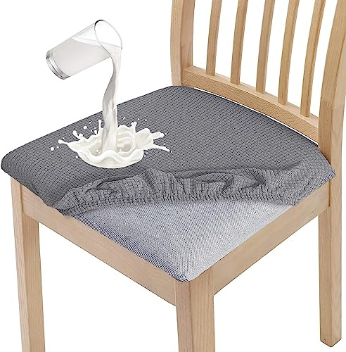 Granbest Stylish Waterproof Dining Chair Seat Covers Set of 6, High Stretch Dining Chair Seat Cushion Slipcovers Washable Seat Protector for Banquet, Kitchen, Party, Hotel (Light Grey, Set of 6)