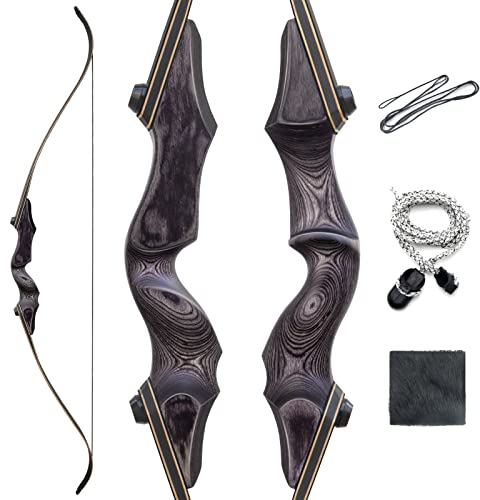 OUBOTER Black Hunter 60 Zoll Recurve Bogen Linke Hand Sportbogen Set Erwachsene 20-60lbs Takedown Recurvebogen Set Holz Riser Bogen Für Jagdbogen (40LBS)