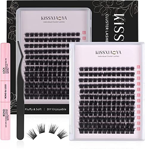 KISSXIAOYA Cluster Wimpern Verlängerung, DIY Customized Wimpern (Mix 9-15mm-144Pcs D Curl Eyelash Extension Kit A)