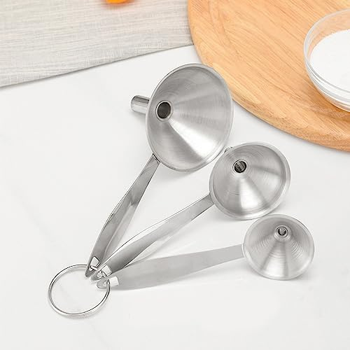 Anicy 3 Stück Edelstahl Trichter Mit Langem Griff - Metall Mini Trichter Zum Übertragen Von Flüssigkeiten Und Pulver