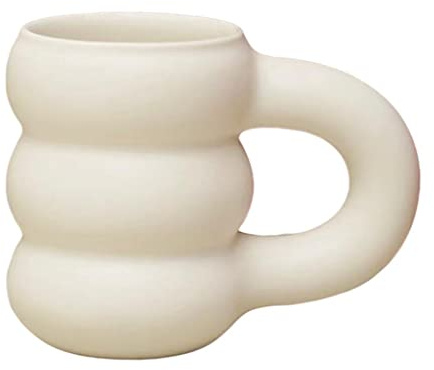 Duiaynke Tyre Shaped Thick Handle Ceramic Mug 450ml Capacity Decor Personalized Juice Mug Coffee Cup (Milky White)