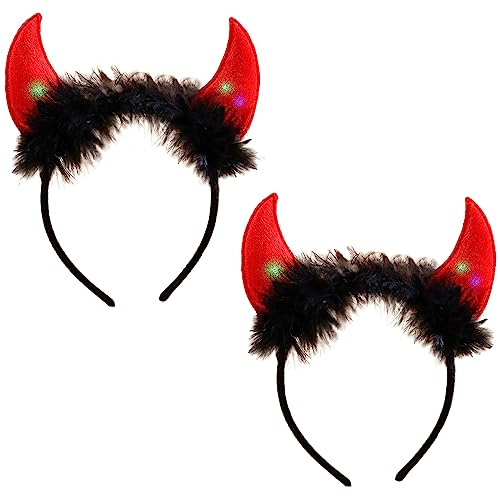 YouYuer Teufelshörner, 2PCS LED Teufel Ohren Haarband Haarreifen Fasching Karneval Halloween Party Kostüm Haarschmuck Stirnband Headwear Teufel Hörner Leuchtende Teufelsohren für Damen Frau