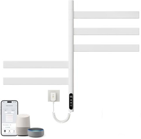 Portasciugamani Elettrico, Rotazione 180° WiFi Scaldasalviette Elettrico, Scaldino Asciugamani, Scaldasalviette Intelligente a Temperatura Costante, Temperatura Regolabile, Basso Consumo-WiFi White