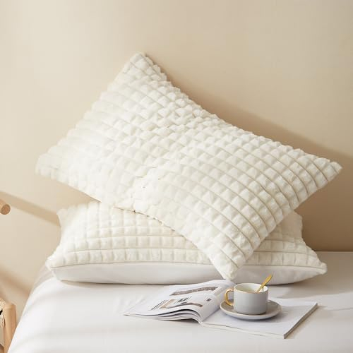 Nyescasa Plüsch Bettwäsche 135x200 Beige Warme Winter Flauschig Flanell Biber Wendebettwäsche Langhaar Kunstfell Deckenbezug Fleece Cashmere Touch Bettbezug mit Reißverschluss und Kissenbezug 80x80cm