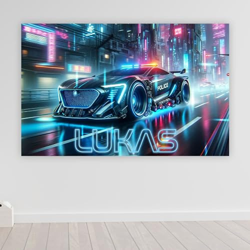 timalo Poster personalisiert mit Namen | A3 Futuristisches Polizeiauto, Cyberpunk | Gamer Bild für die Wand Jugendzimmer Gaming Motiv für Teenager Jungen und Mädchen Zimmer